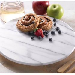 (0006) Creative Home Natural Marble Stone Lazy Susan Rotating Serving Plate Dining Table Organizer, 12" Diam, Off-White (patterns may very)