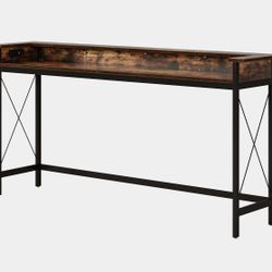 Industrial Console Table, 70.9" Sofa Table with Outlets and USB Ports
