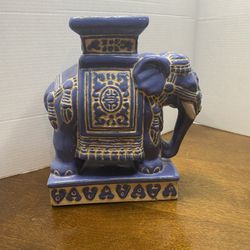 Asian Blue Ceramic Elephant Mini Plant Stand/Decorative Item