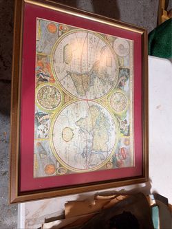 Framed Antique-Style World Map Print