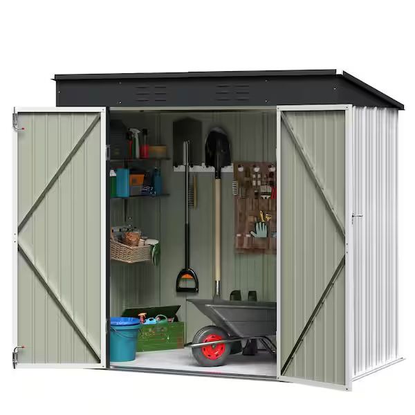 6 ft. W x 4 ft. D White Slanted-Roof Shed Galvanized Metal Shed for Outdoor Storage 24 sq. ft.$120