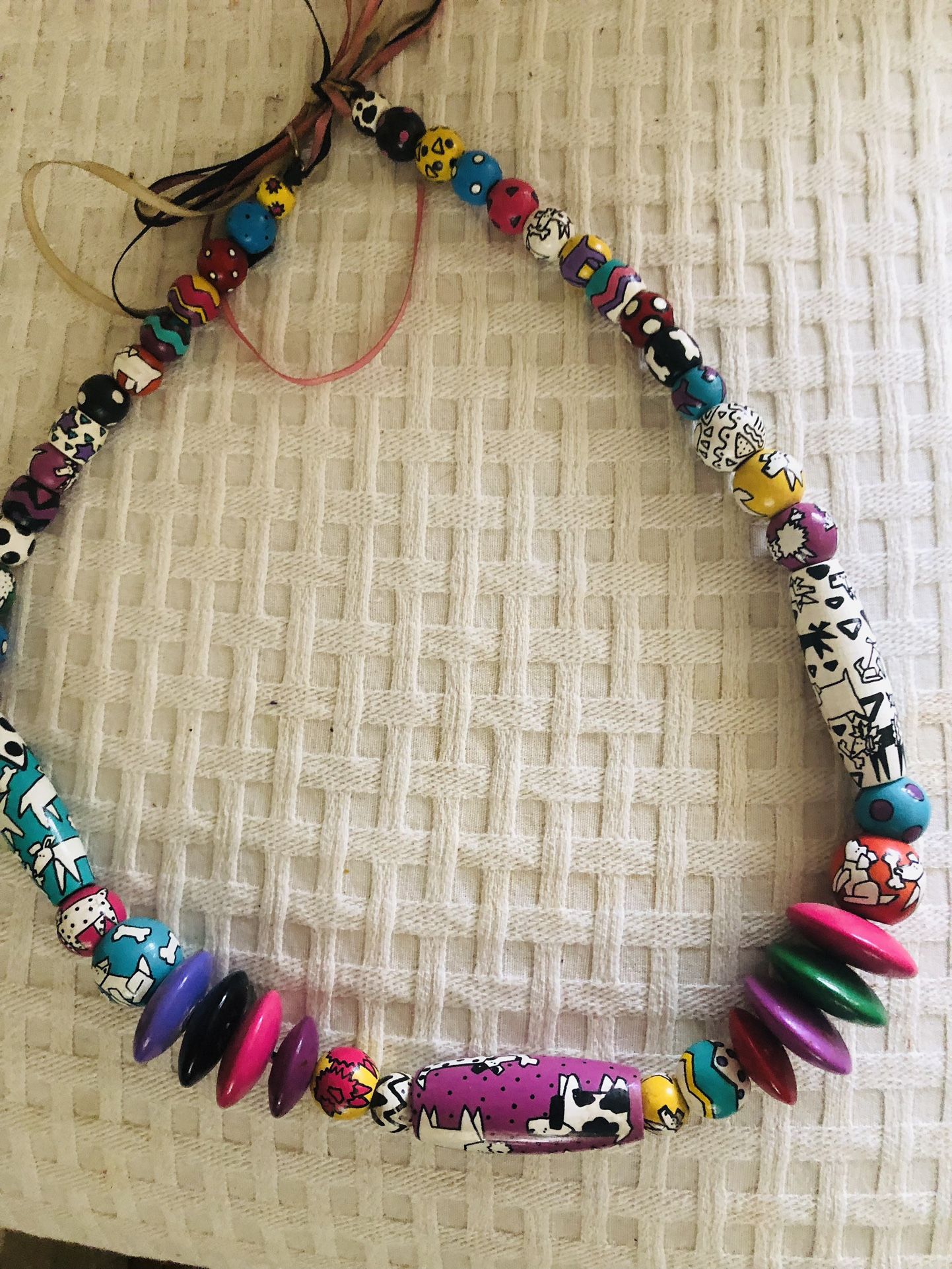 Vintage Hand Painted Folk Art Bead Necklace