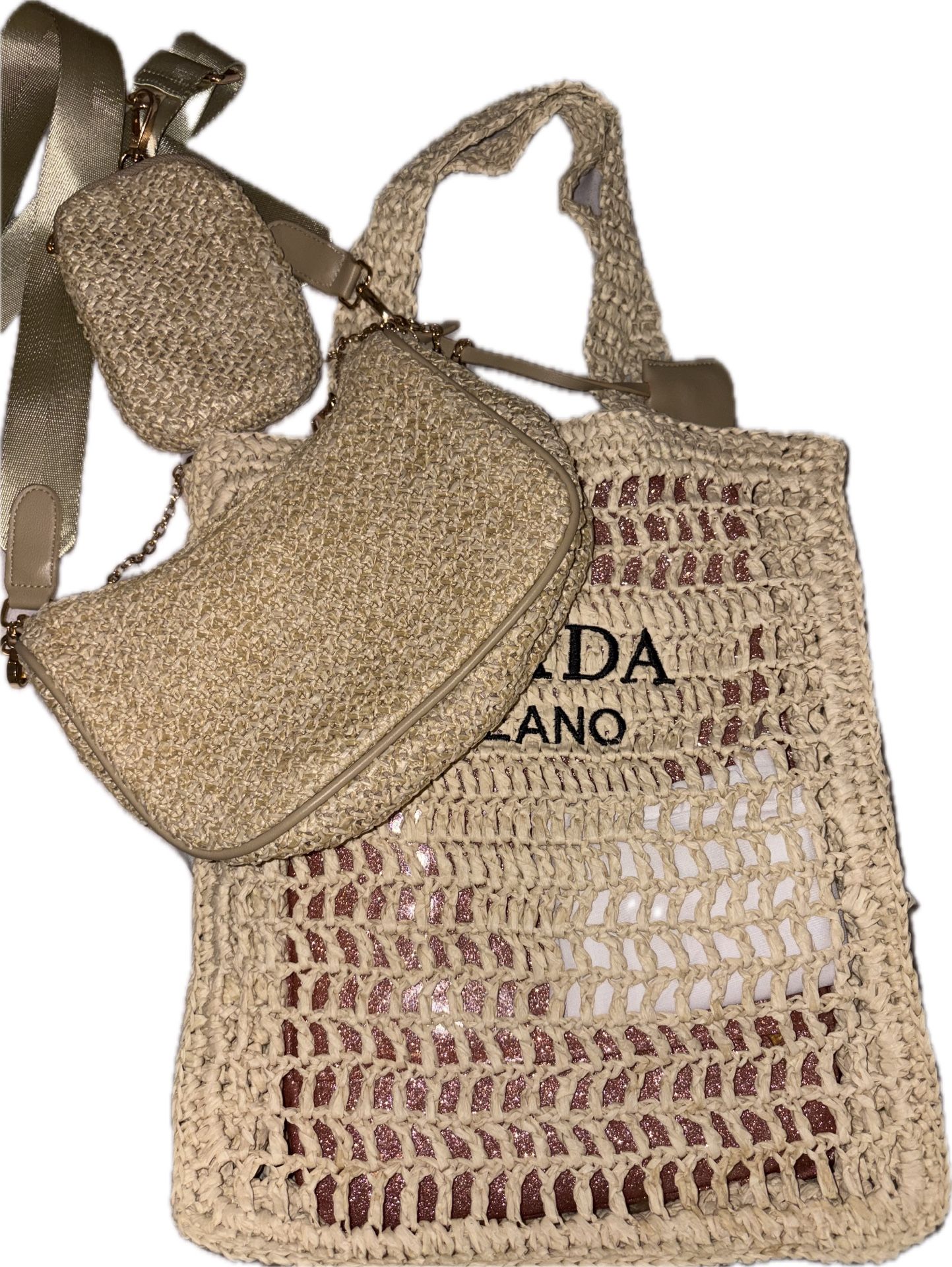 Tote & Crossbody Bag Straw Purse New