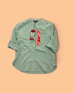 NWT Mario Serrani Women's Button Front Roll-Sleeve Blouse - Size M Sage Green