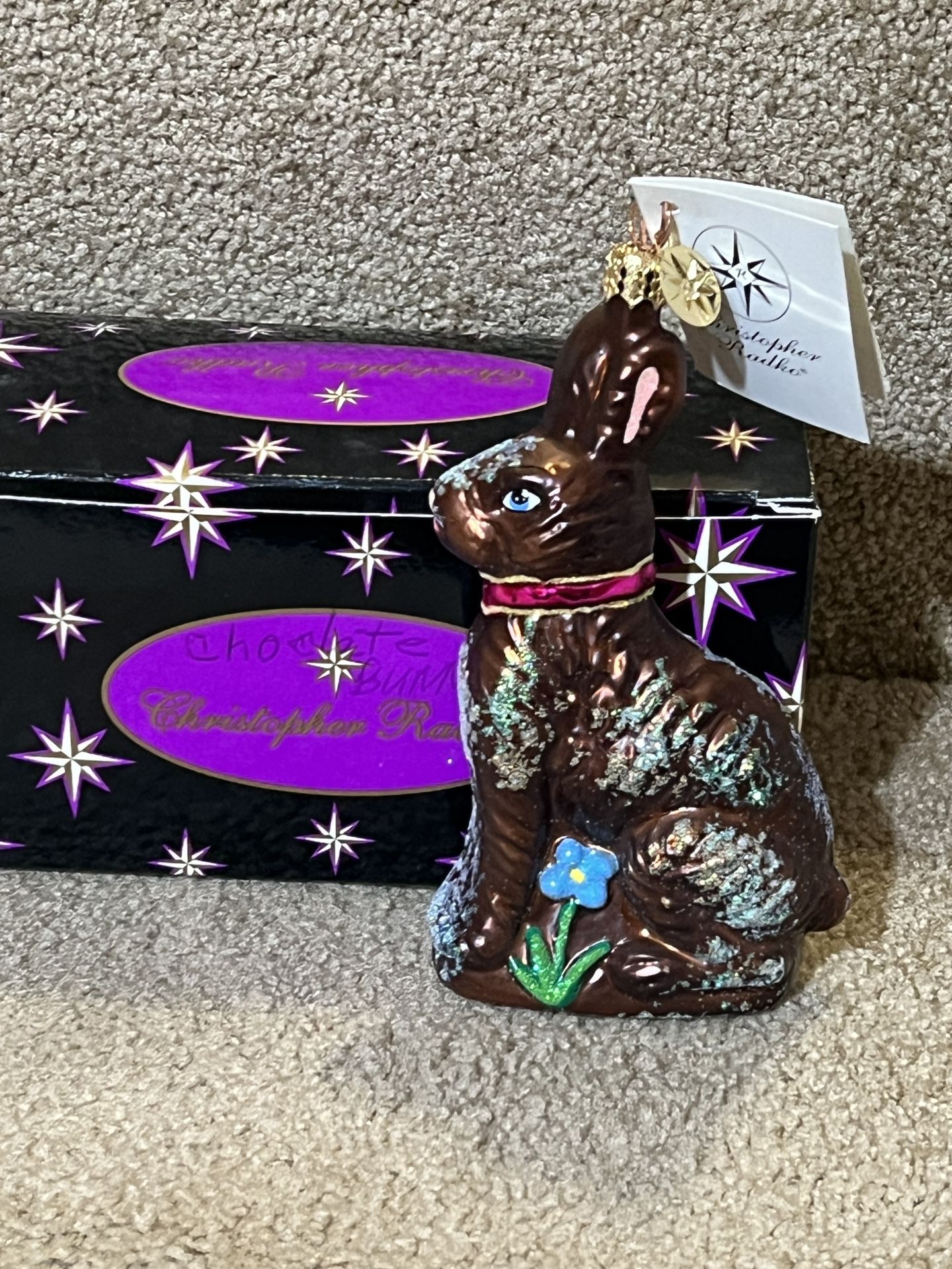 Vintage Christopher Radko CHOCOLATE HOP Bunny Ornament-Retired 2001-Brown