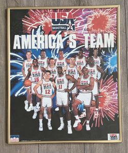 Vintage 1992 USA Basketball Dream Team "America's Team" Framed Poster – 16x20 Starline