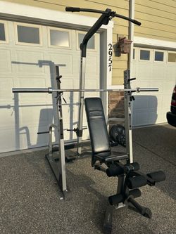 Nautilus Home Gym Weight Set – Squat Rack, Adjustable Bench, Lat Pulldown, Olympic Bar & Weights