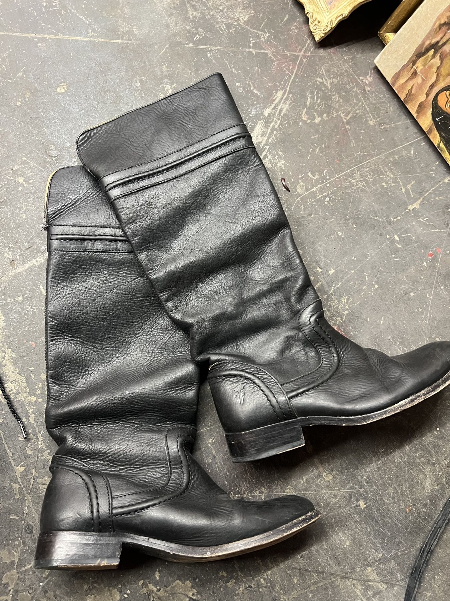 Black Leather Frye Melissa Trapunto Boots - Size 6 