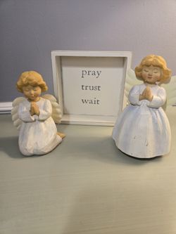 Pair Of Praying Angels ..plaque Included