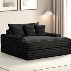 Padded Black Chenille Couch Chaise Plush With USB Charger
