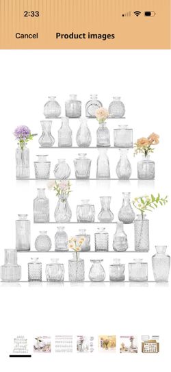 Set of 35 Glass Bud Vases Small Flower Vases for Centerpieces Vintage Glass Bottles Clear Bud Vases in Bulk Multiple Shape for Rustic Wedding Centerpi