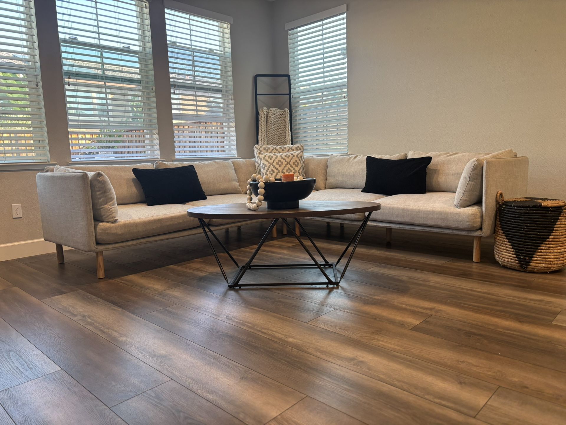Crate and Barrel Wells 3-Piece L-Shaped Sectional Sofa with Coffee Table