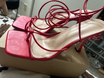 Red Strappy Wrap Heeled Sandals