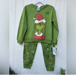 THE GRINCH Happy Holidays Pajama Top & Pajama Bottoms size 6 Toddler green/red new