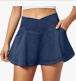 Stretch Denim Skort V Waist