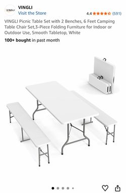 VINGLI 6-Foot Folding Picnic Table Set with 2 Benches