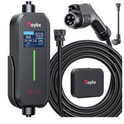 Upgraded 2025 Level 1 & 2 Portable EV Charger, 16 Amp Adjustable Current & Timer, 110V to 240V, NEMA 5-15 & 6-20 Outlets, 21ft EV Charging Cable, Car 