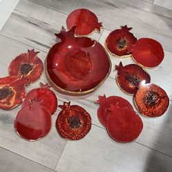Pomegranate Bowl and Coaster Set