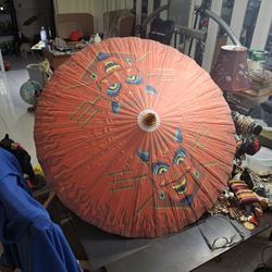 Vintage Style Hand-painted Paper & Wood Parasol With "Fun House" Style Devil Face, Punk Or Goth 32" Open