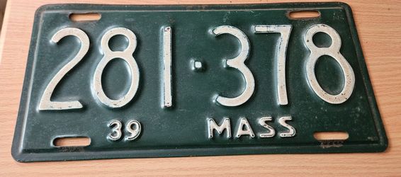 Vintage 1939 Massachusetts license plate