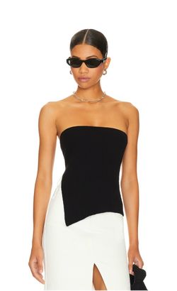 SNDYS Asymmetric Strapless Rib Knit Top - Black - XXS - Worn Once