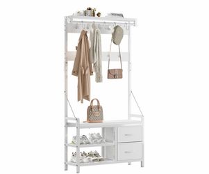 Metal Hall Tree with Bench and Shoe Storage