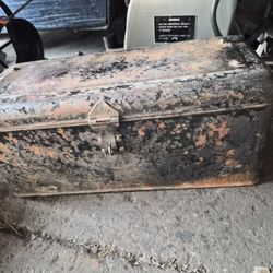 Vintage Heavy Duty Industrial Metal Tool Box Shop Garage Display Movie Scene Patina Background 