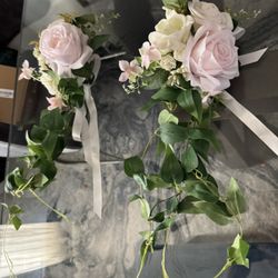 Ling’s Moment set of 7 chair ties with florals - Blush and Cream 