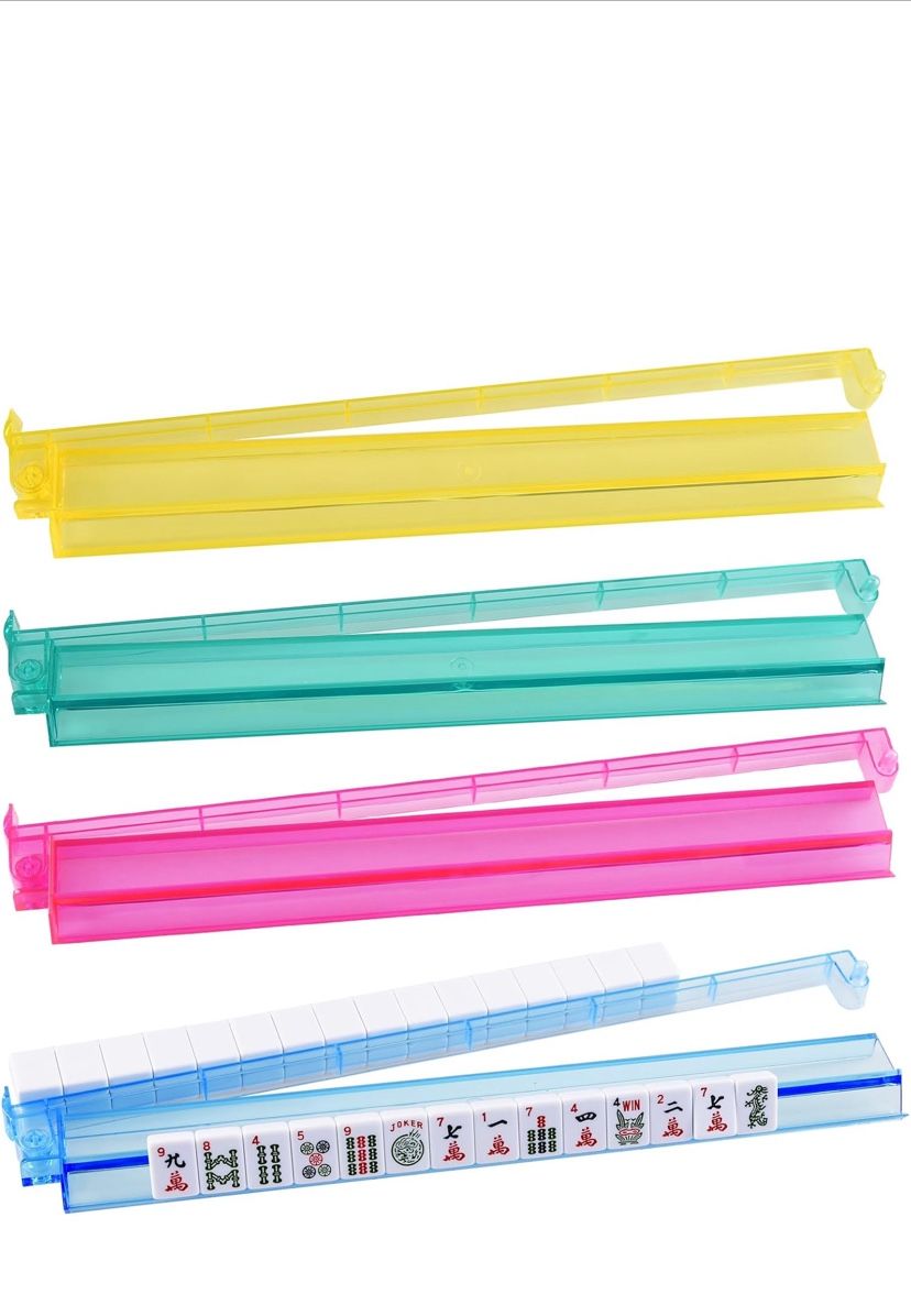 Acrylic Mahjong All-in-One Tile Rack & Pusher, Set of 4 (Colorful)Alengduo