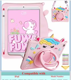 Kids Case for iPad mini 7 A17 Pro 2024 /iPad mini 6 2021 8.3" with Pencil Holder/Shoulder Strap, UUcovers 360° Rotating Ring Handle/Stand Soft Cover f