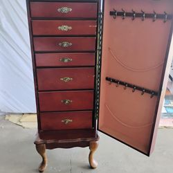 Vintage Style Standing Jewelry Armoire Cabinet | Cherry Wood Finish | Queen Anne 