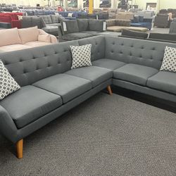 New Mid Century Sectional . Ash Black . 111” X 85”. Free Delivery !