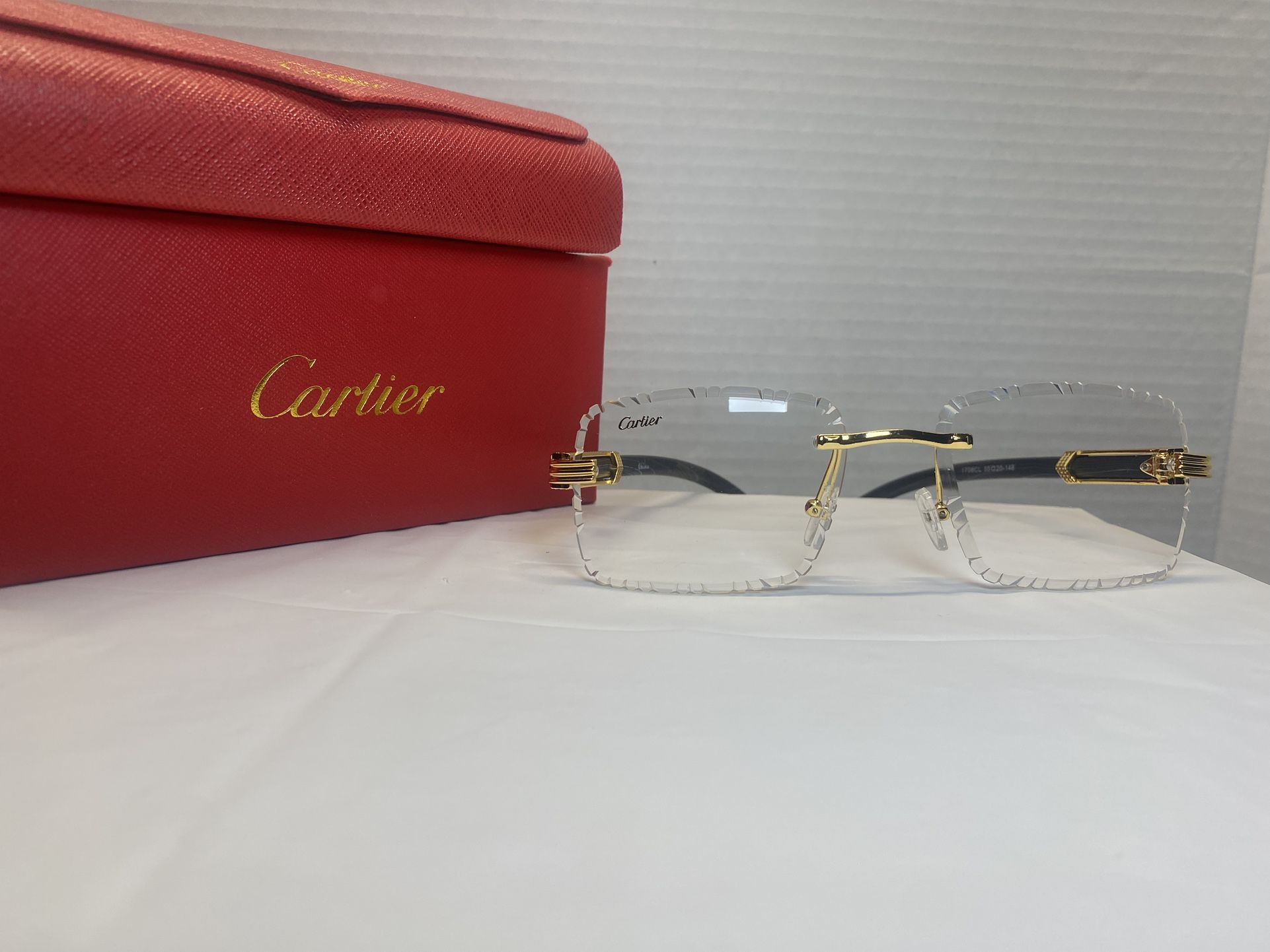 Cartier Brown Wood Temples With Box, Case, Dust Bag & Cloth