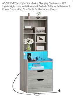 Tall nightstands with LED lights and charging port
