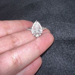 Silver Moissanite Pear Cut Ring