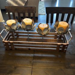 Centerpiece Wooden And Metal Flower Candle Holder 