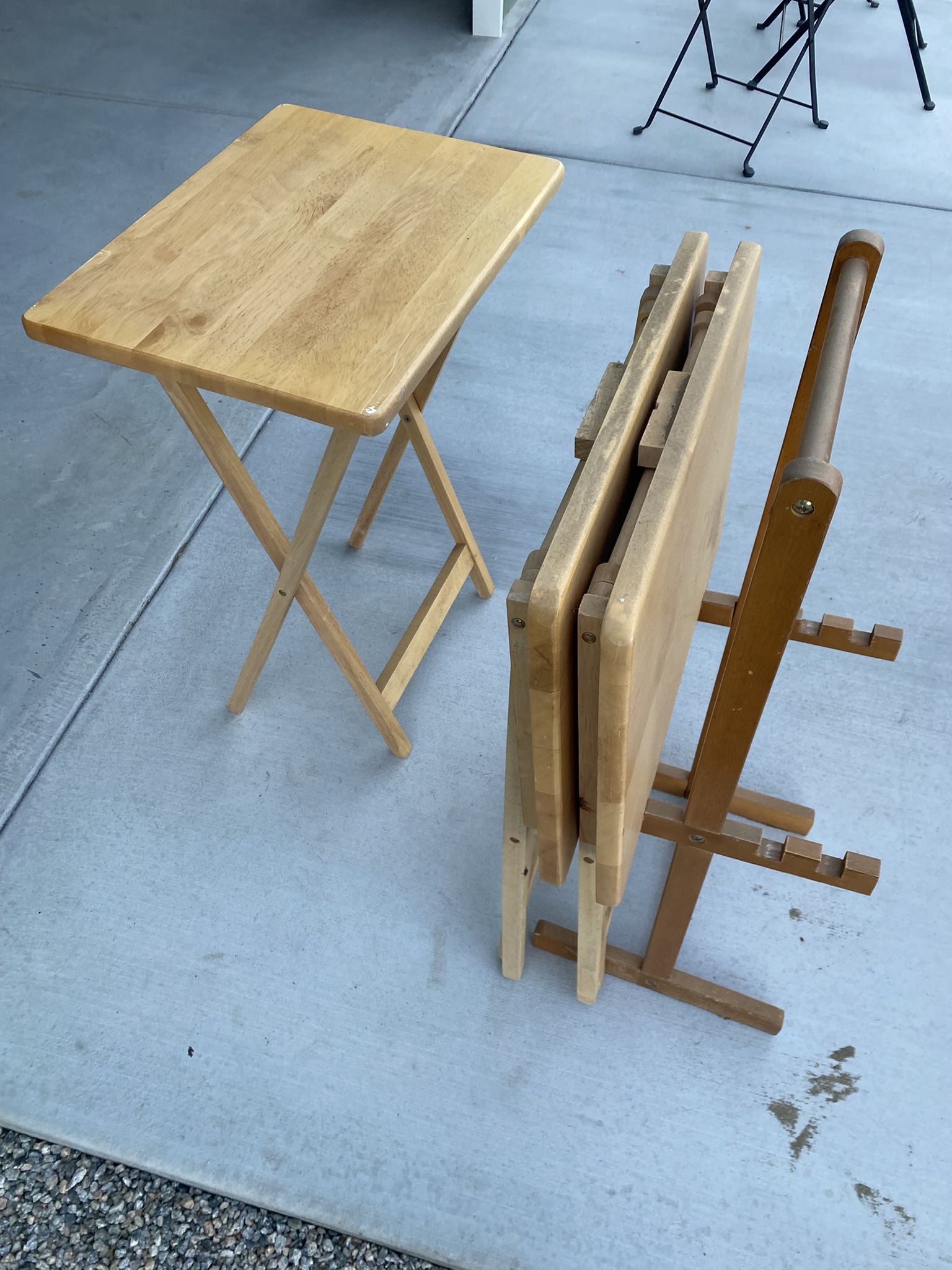 3 Each Wooden TV Tray Folding Tables with Carrier