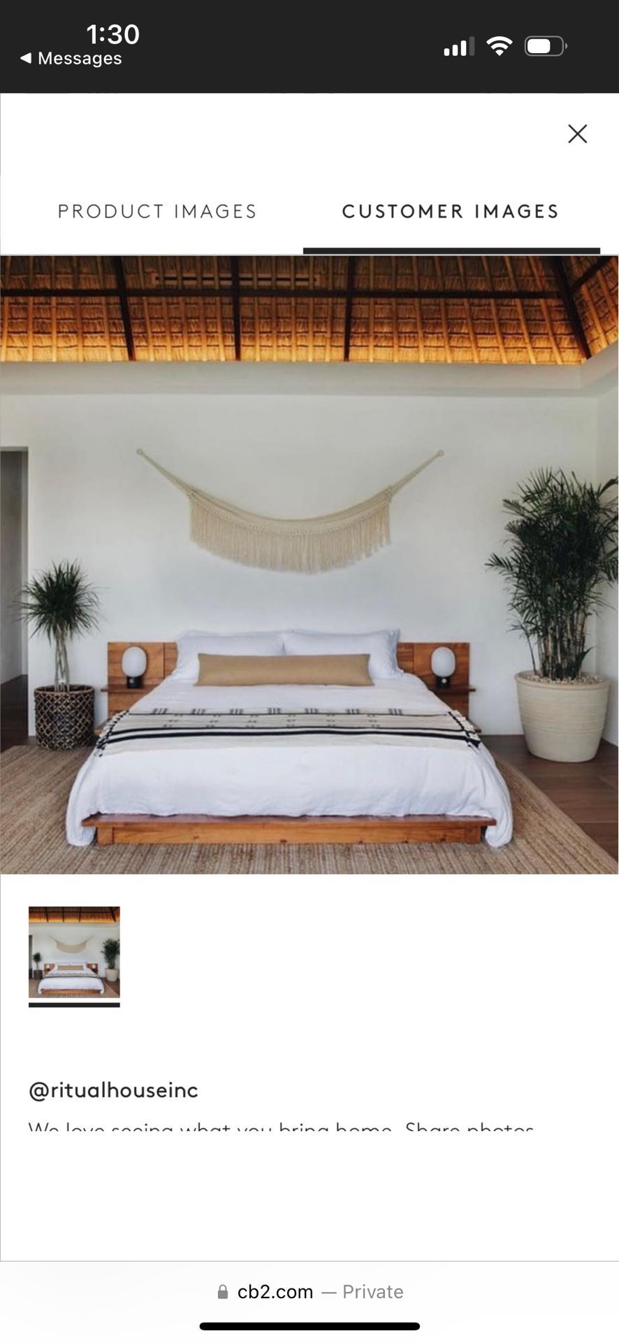 CB2 Mid Century Modern California King Bed Frame With Attached nightstands
