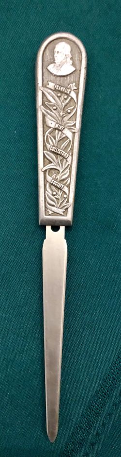 Vintage 1977 Franklin Mint Collectors Society 8" letter opener