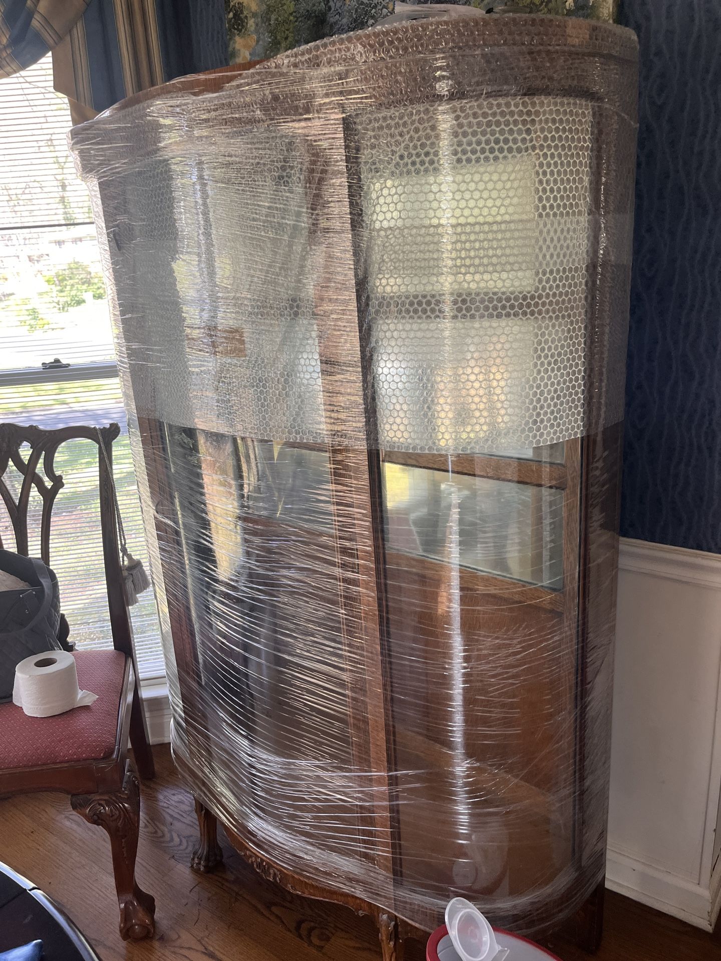 150 Year Old Oak Bow Front China Cabinet