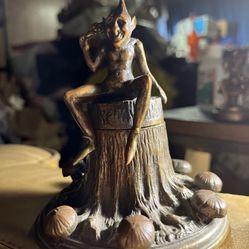 C.1910 Dartmoor Bronze Evil Elves Ink Well Signed 