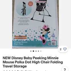 Minnie Mouse Folding Chair For Eating Baby /Toddler 