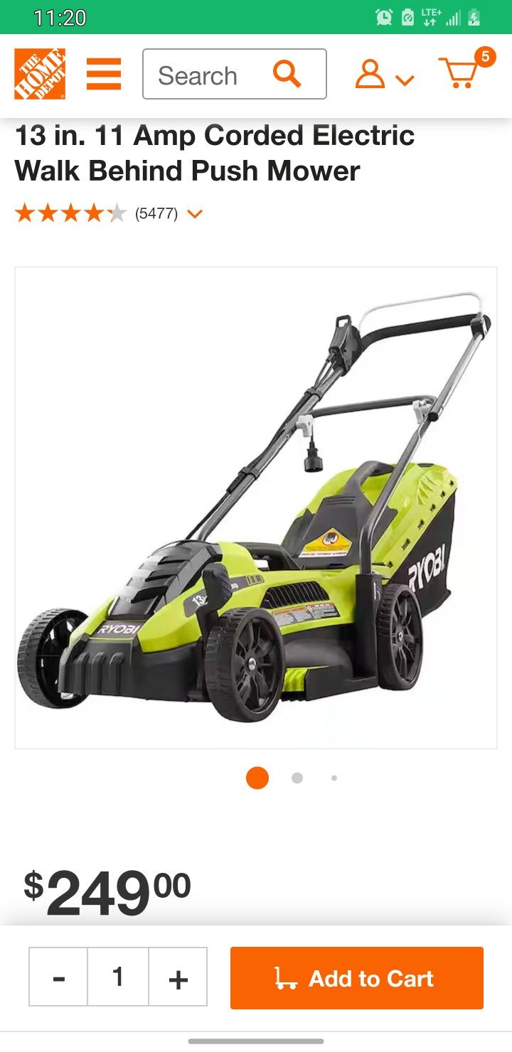 Ryobi 13 in. 11 Amp Corded Electric Walk Behind Push Mower(