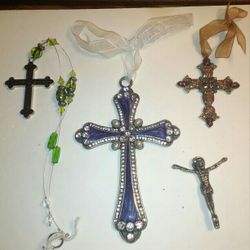 Beautiful Vintage Crosses With Gemstones  Collection Of 4