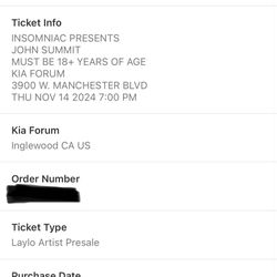 2 John Summit Tickets, Kia Forum, November 14
