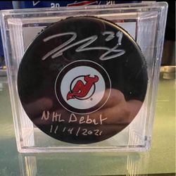 New Jersey Devils Ty Smith Signed Hockey Puck 