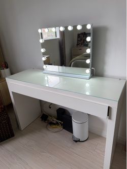 IKEA MALM dressing table white with makeup mirror and with glass, 47 1/4 x 16 1/8