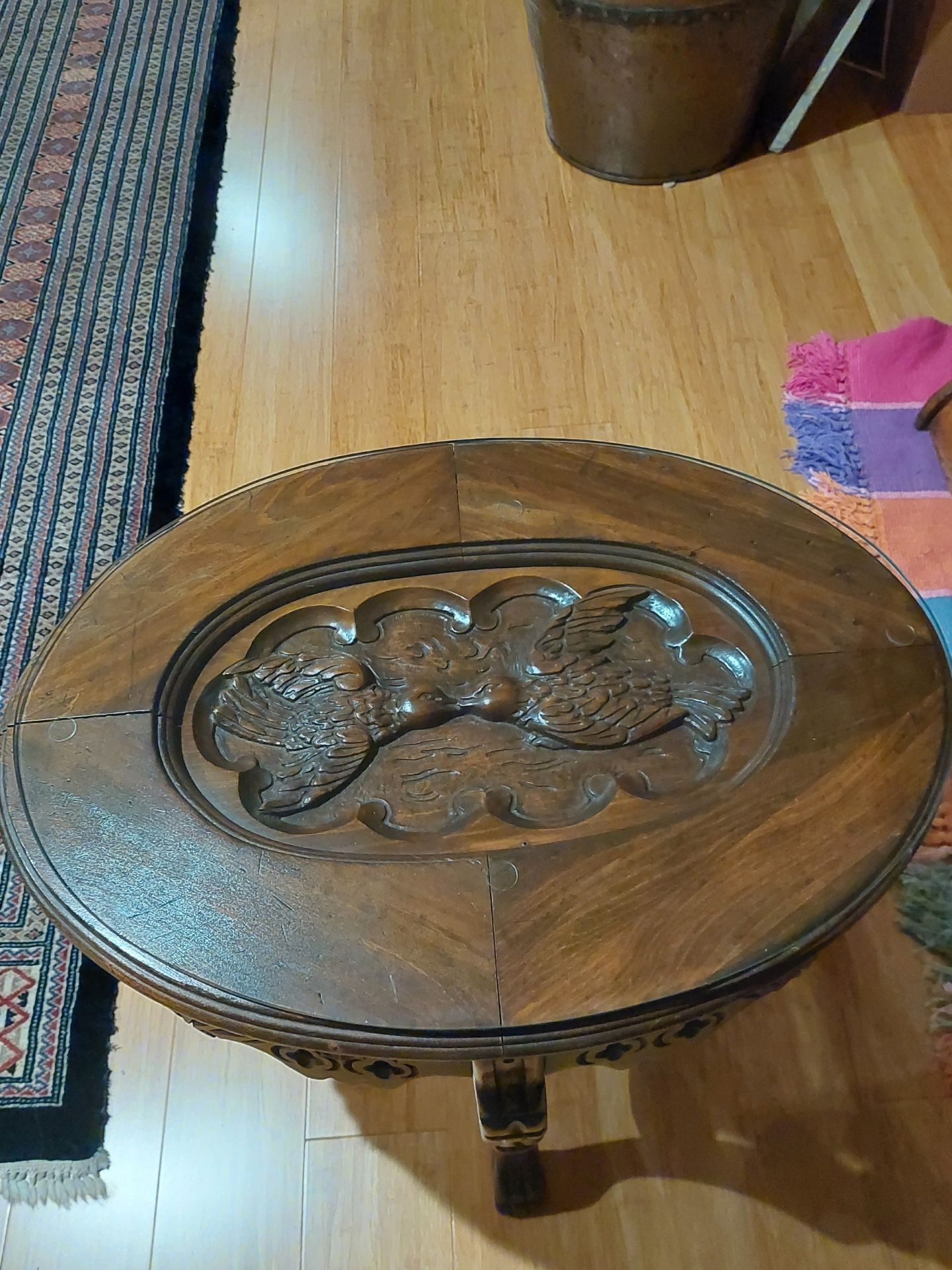 Oval Carved Coffee Table With Glass Top- Birds 