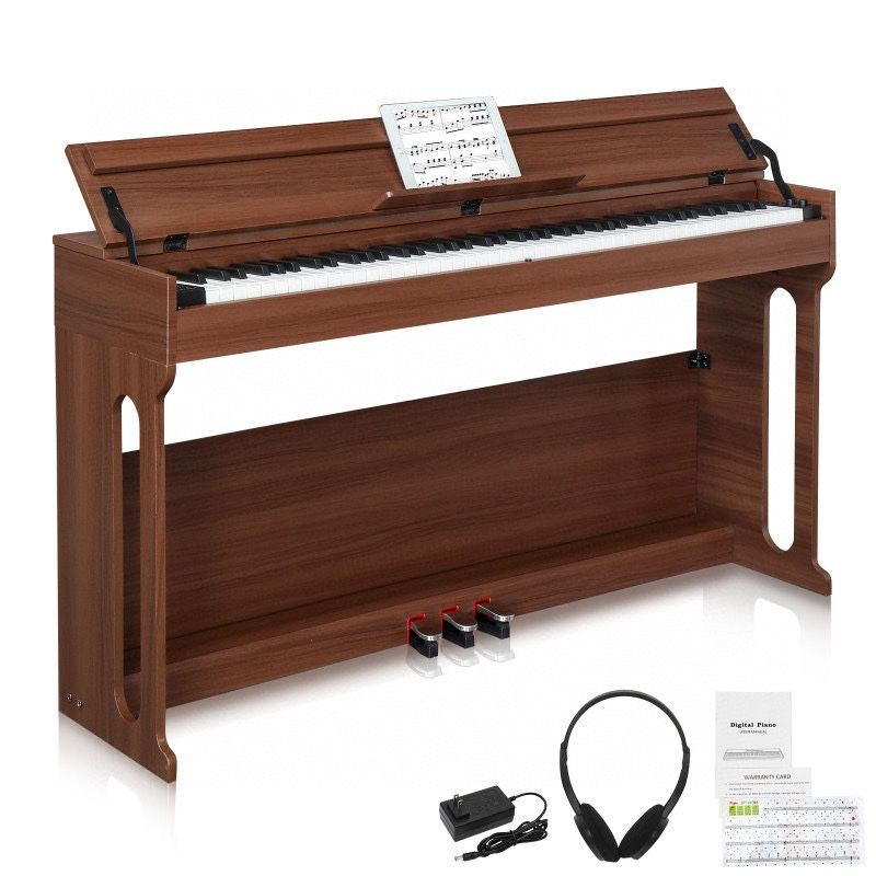 Glarry 88 Key Full Weighted Digital Piano with Furniture Stand, Audio and MIDI Bluetooth, Triple Pedals, Headphone