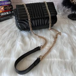 FOREVER 21 Black Quilted Faux Leather Crossbody Bag with Gold Chain Strap